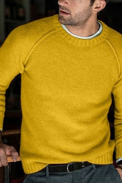 Daily Guys Knitted Sweater Whole Colored Long-sleeved Crew Collar Slim Pullover Sweater
