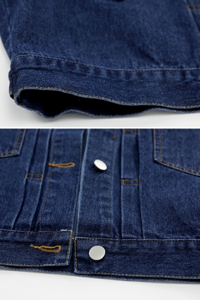 Fancy Ladies Denim Jacket Plain Chest Pocket Spread Collar Long Sleeves Button down Jacket