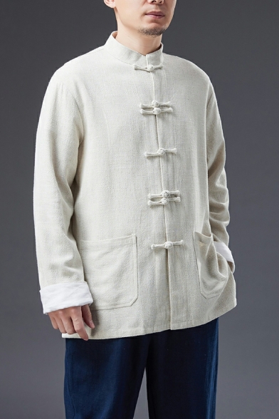 Guy's Boyish Whole Colored Pocket Long Sleeves Regular Button down Jacket