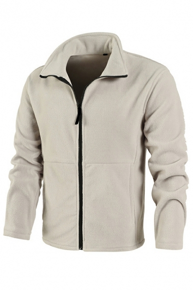 Mens Vintage Pure Color Long-Sleeved Spread Collar Slimming Zip-up Coat