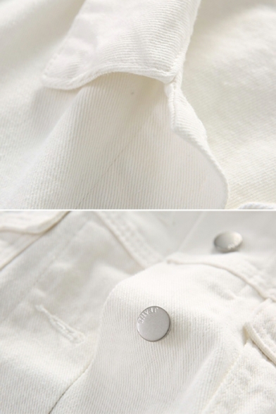 Simple Ladies Solid Color Spread Collar Long Sleeves Chest Pocket Loose Denim Jacket