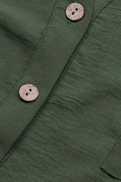 Fashionable Shirt Plain Long Sleeves V-neck Pocket Design Button Fly Shirt for Ladies