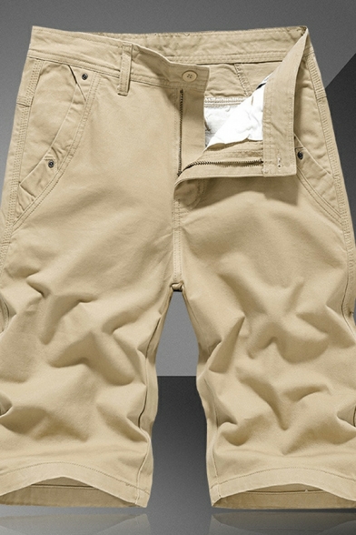 Leisure Whole Colored Mid Waist Regular Pocket Decoration Zipper Cargo Shorts for Men