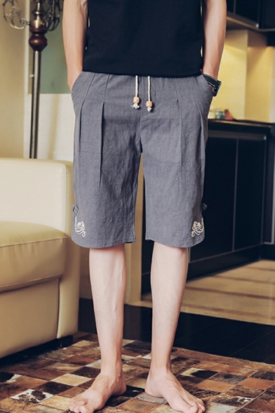 Novelty Boy's Cloud Pattern Pocket Drawstring Waist Regular Fit Shorts