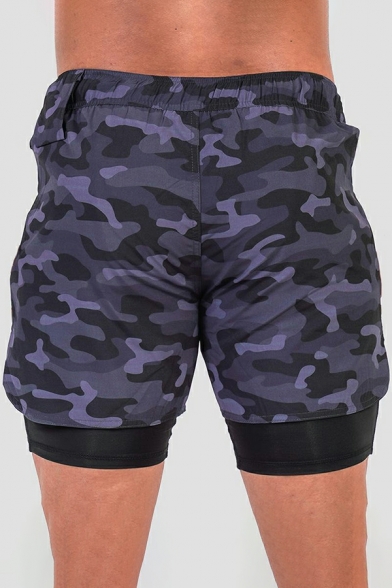 Urban Camouflage Printed Drawstring Waist Mid Rise Double Layer Skinny Shorts for Boys