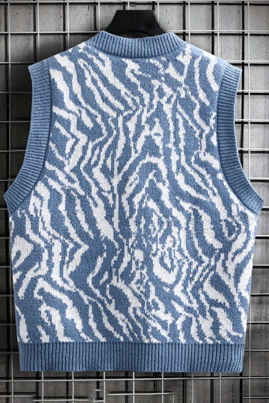 Boyish Zebra Printed V Neck Fitted Sleeveless Ribbed Hem Knitted Vest for Men