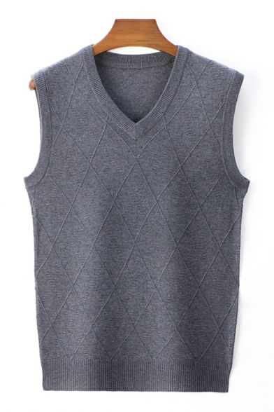 Dashing Solid Color V Neck Regular Fit Sleeveless Knitted Vest for Men