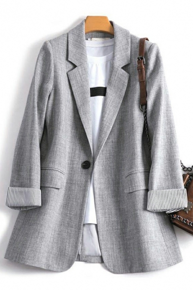 Dashing Solid Oversized Long Sleeve Flap Pocket Lapel Collar One Button Blazer for Ladies