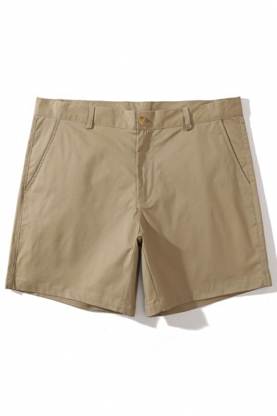 Cool Guys Solid Color Pocket Detailed Mid Waist Skinny Zip Closure Shorts