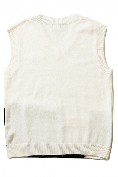 Dashing Vest Plaid Printed V Neck Oversized Sleeveless Knitted Vest for Men