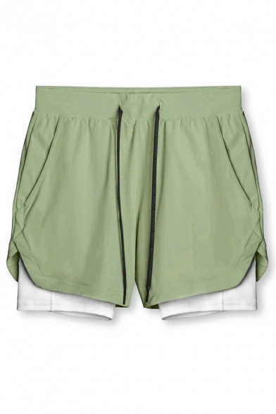 Fashionable Boys Color Block Mid Rise Pocket Skinny Drawstring Waist Shorts