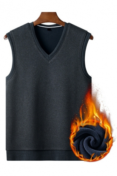 Leisure Boy's Whole Colored V Neck Sleeveless Rib Hem Fitted Knitted Vest