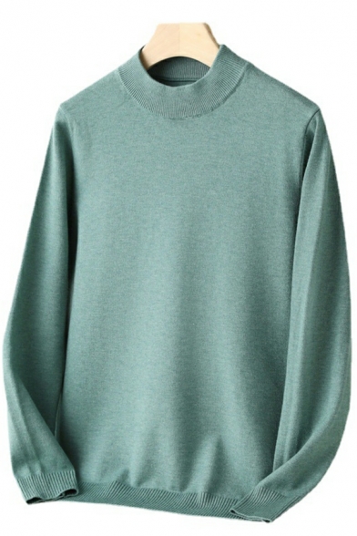 Basic Mens Sweater Whole Colored Long-sleeved Round Neck Loose Fit Pullover Sweater