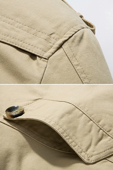 Boyish Pure Color Pocket Long Sleeve Lapel Collar Regular Fit Button Placket Coat for Guys