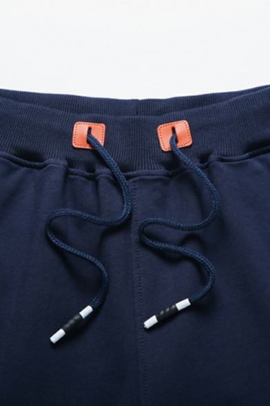 Creative Men Pure Color Front Pocket Detailed Drawstring Waist Loose Shorts