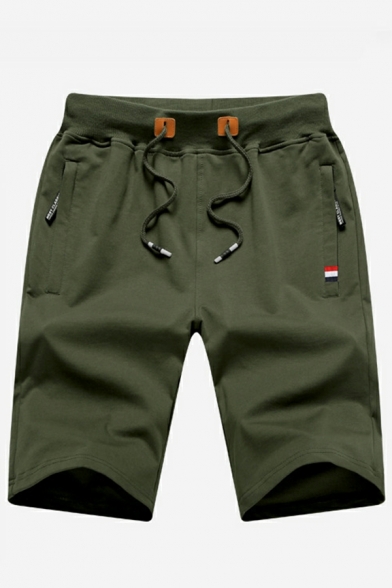 Creative Men Pure Color Front Pocket Detailed Drawstring Waist Loose Shorts