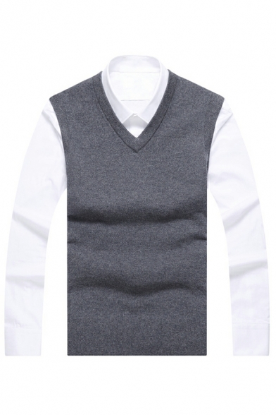 Mens Cool Pure Color Sleeveless V-neck Regular Pullover Vest