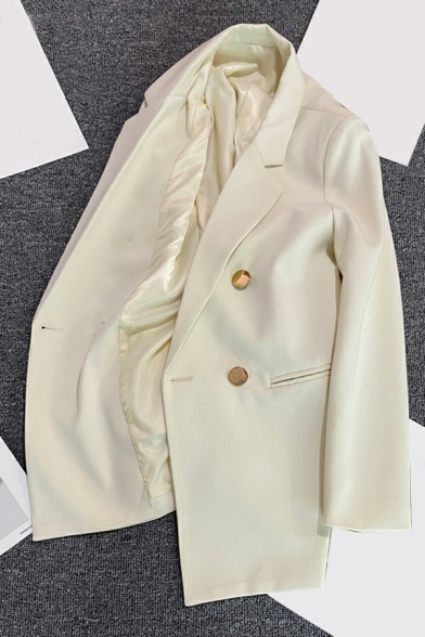 Trendy Whole Colored Lapel Collar Long Sleeve Relaxed Double Breast Blazer for Women