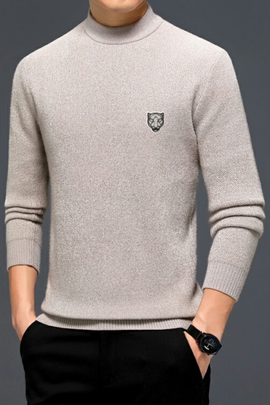 Original Boy's Sweater Plain Ribbed Hem Long Sleeves Mock Neck Regular Pullover Sweater