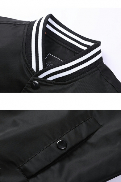 Cool Contrast Striped Pocket Long Sleeve Stand Collar Zipper Baseball Jacket for Guys