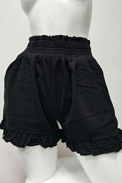 Girls Edgy Whole Colored Pocket Decoration Mid Rise Regular Fit Elastic Waist Shorts