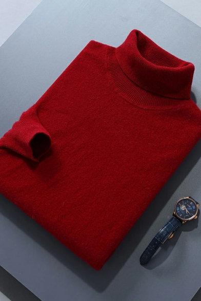 Casual Men's Sweater Solid Color Long Sleeve High Collar Regular Fit Pullover Sweater