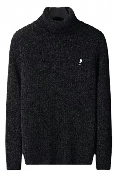 Guy's Urban Knitwear Whole Colored Ribbed Hem Long Sleeve High Neck Pullover Sweater