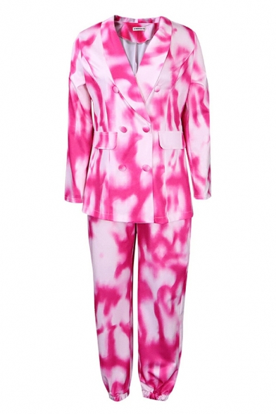 Pop Women Tie Dyed Print Shawl Collar Long-sleeved Double Breasted Blazer & Pants Co-ords