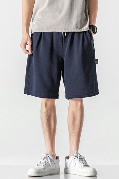 Modern Boy's Solid Pocket Decoration Drawstring Waist Loose Fit Mid Rise Shorts