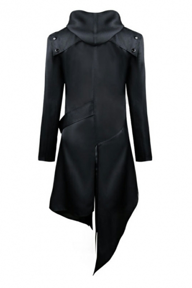 Street Style Guys Plain Lace-up Long Sleeve Regular Hooded Zip down Irregular Hem Jacket