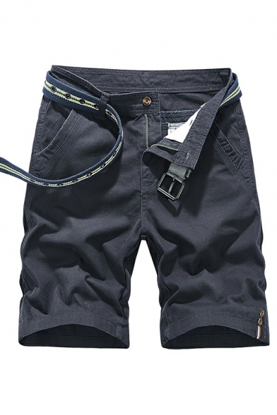 Guy's Creative Solid Color Pocket Mid Rise Regular Fit Zip Closure Cargo Shorts