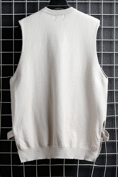 Guy's Unique Solid Color Round Neck Sleeveless Loose Fitted Knitted Vest