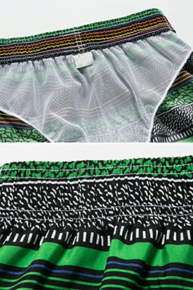 Chic Boy's Striped Pattern Pocket Mid Rise Drawstring Waist Regular Fit Shorts