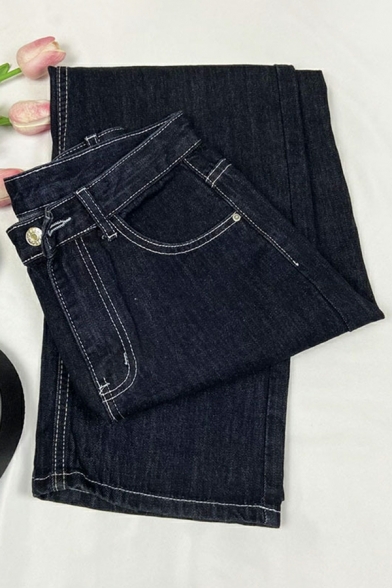 Girls Leisure Whole Colored Straight Pocket Design High Rise Zip Closure Jeans