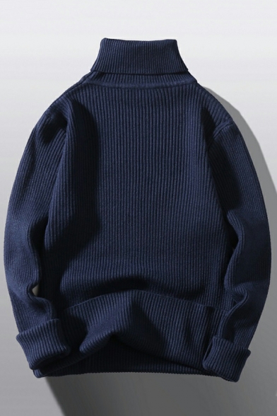 Guys Classic Sweater Whole Colored High Neck Long-sleeved Oversized Pullover Sweater