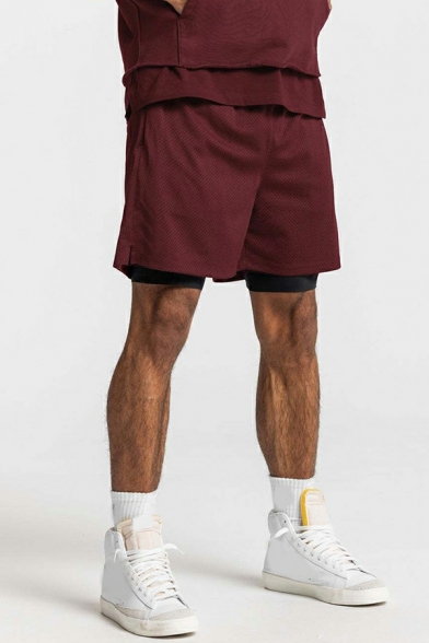 Boy's Casual Solid Pocket Elastic Waist Double Layer Regular Sport Shorts