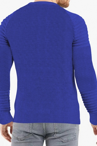 Casual Men's Sweater Contrast Color Long Sleeve Crew Collar Slim Fitted Pullover Sweater