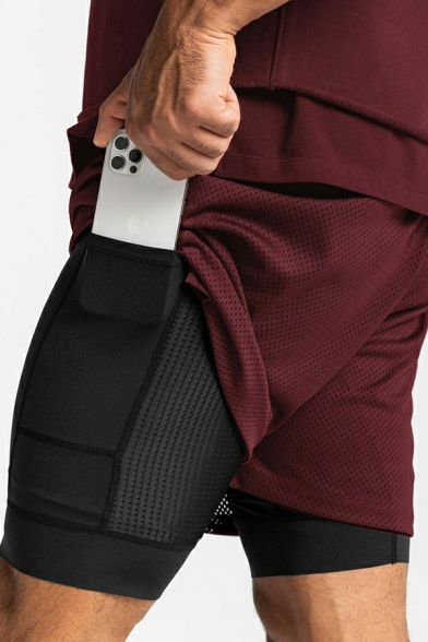 Boy's Casual Solid Pocket Elastic Waist Double Layer Regular Sport Shorts
