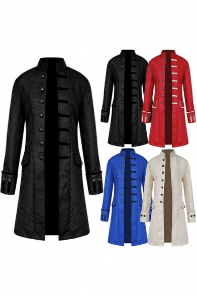 Hot Pure Color Long Sleeve Regular Button Placket Stand Collar Coat for Men