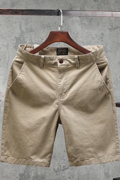 Classic Plain Mid Rise Regular Fit Pocket Decoration Zip down Shorts for Men