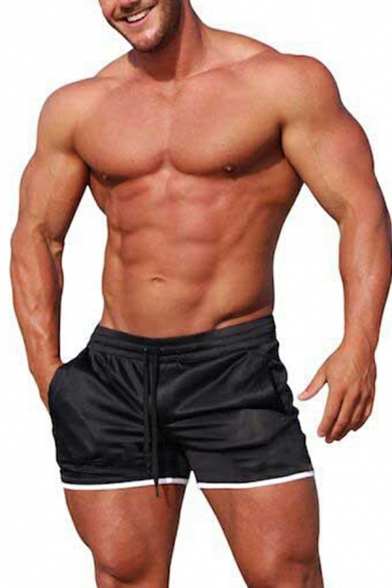 Cool Guys Control Stripe Drawstring Waist Pocket Detailed Mid Rise Slimming Shorts
