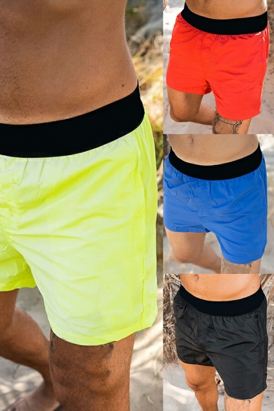 Elegant Control Color Elastic Waist Regular Fit Mid Rise Shorts for Guys