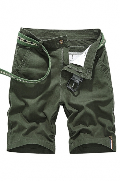 Guy's Creative Solid Color Pocket Mid Rise Regular Fit Zip Closure Cargo Shorts