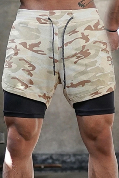 Boy's Edgy Camouflage Print Drawstring Elastic Waist Skinny Mid Rise Shorts