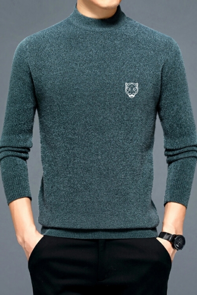 Original Boy's Sweater Plain Ribbed Hem Long Sleeves Mock Neck Regular Pullover Sweater
