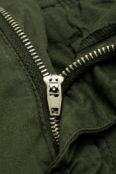 Unique Solid Color Pocket Regular Fit Flap Pocket Mid Waist Zip Fly Shorts for Guys