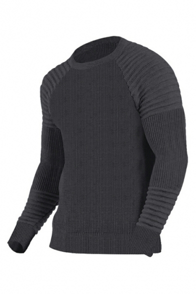Casual Men's Sweater Contrast Color Long Sleeve Crew Collar Slim Fitted Pullover Sweater