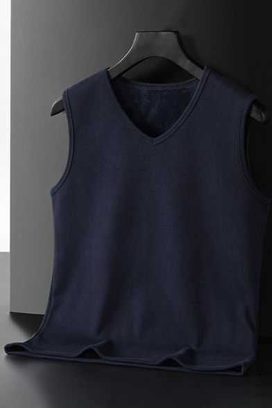Fancy Solid Color V-Neck Loose Fitted Sleeveless Knitted Vest for Boys
