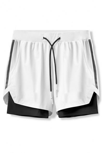 Fashionable Boys Color Block Mid Rise Pocket Skinny Drawstring Waist Shorts