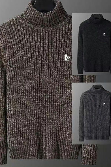 Guy's Urban Knitwear Whole Colored Ribbed Hem Long Sleeve High Neck Pullover Sweater